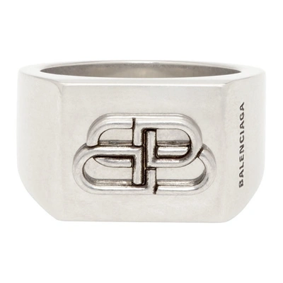 Shop Balenciaga Silver Bb Logo Ring In 0911antiqu