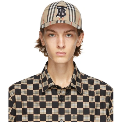 Shop Burberry Beige Vintage Check Tb Baseball Cap In Beige A7028