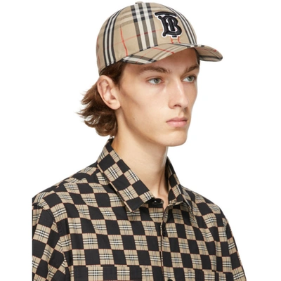 Shop Burberry Beige Vintage Check Tb Baseball Cap In Beige A7028