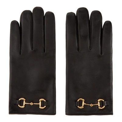 Shop Gucci Black Leather Horsebit Gloves In 1000 Black