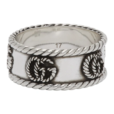 Shop Gucci Silver Double G Marmont Chain Ring In 0701 Silver