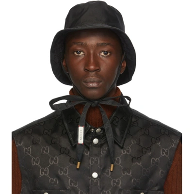 Shop Gucci Reversible Black Gg Bucket Hat In 1060 Black