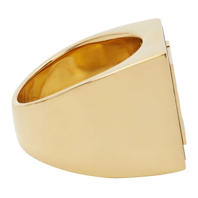 Shop Fendi Gold & Orange 'forever ' Signet Ring In F1aeq O.s+o
