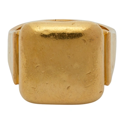 Shop Bottega Veneta Gold Square Signet Ring In 8120 Gold