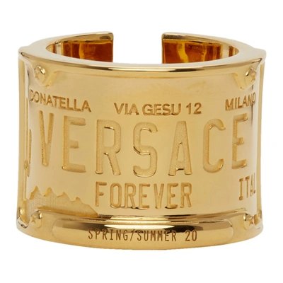 Shop Versace Gold License Plate Ring In D00h Wrmgld