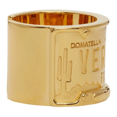 Shop Versace Gold License Plate Ring In D00h Wrmgld