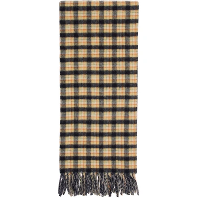 Shop Gucci Navy & Yellow Wool Check Gg Scarf In 4076 Navy