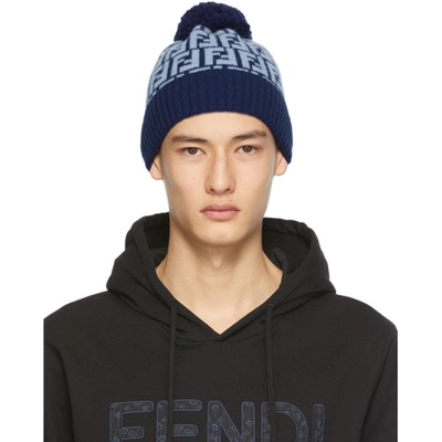 Shop Fendi Blue 'forever ' Pom Pom Beanie In F0gnd Blue