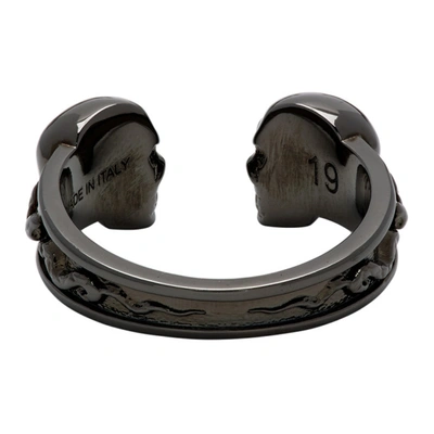 Shop Alexander Mcqueen Gunmetal Twin Skull Ring In 0995 Dk Rutenio Ant.