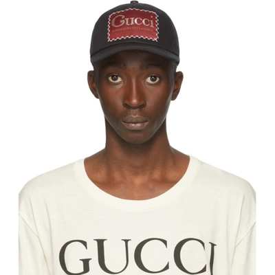 Shop Gucci Black 'whatever The Season' Label Baseball Cap In 1000 Black