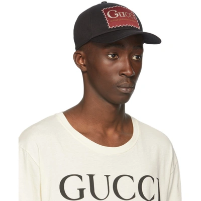 Shop Gucci Black 'whatever The Season' Label Baseball Cap In 1000 Black