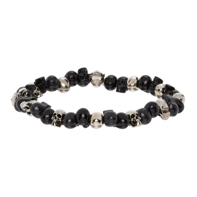 Shop Alexander Mcqueen Silver Beaded Skull Bracelet In 1265 0446+anthracite