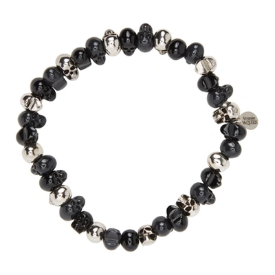 Shop Alexander Mcqueen Silver Beaded Skull Bracelet In 1265 0446+anthracite