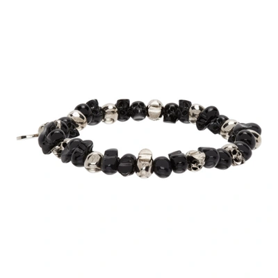 Shop Alexander Mcqueen Silver Beaded Skull Bracelet In 1265 0446+anthracite