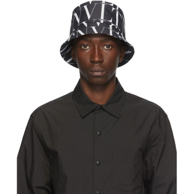 Shop Valentino Black & White  Garavani 'vltn' Bucket Hat In Black/white