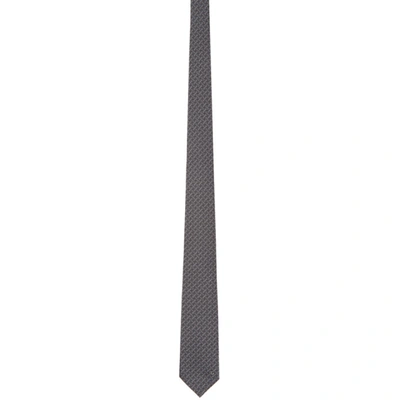 Shop Gucci Black & Grey Silk Horsebit Tie In 1062 Black/