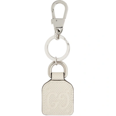 Shop Gucci White Gg Embossed Keychain In 8135 Pallad