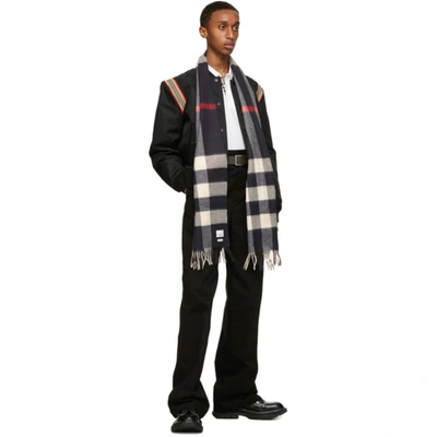 Shop Burberry Navy Cashmere Mega Check Scarf