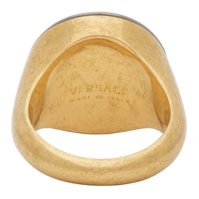 Shop Versace Gold & Black Virtus Ring In Kote Gold