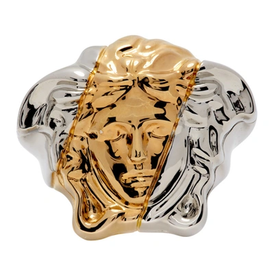 Shop Versace Gold & Silver Palazzo Dia Ring In Kvop Gldsil