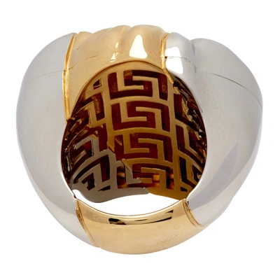 Shop Versace Gold & Silver Palazzo Dia Ring In Kvop Gldsil