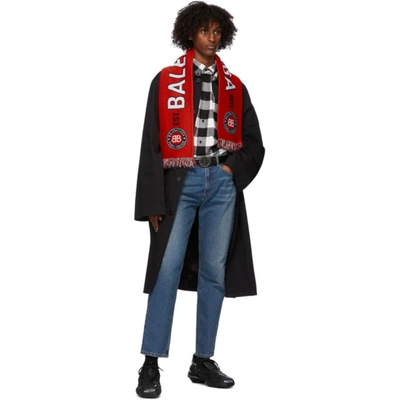 Shop Balenciaga Red Knit Soccer Scarf In 6400 Red