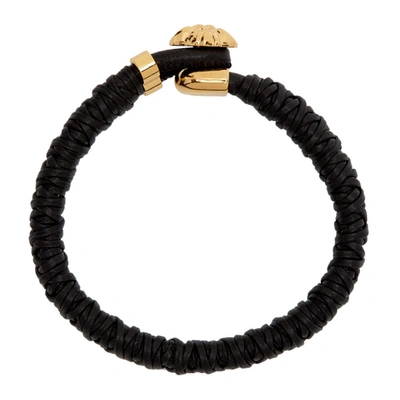 Shop Versace Black And Gold Leather Medusa Bracelet In D41o Black/