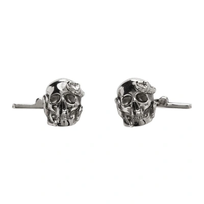 Shop Alexander Mcqueen Silver Skull & Snake Cufflinks In 0446 Brass