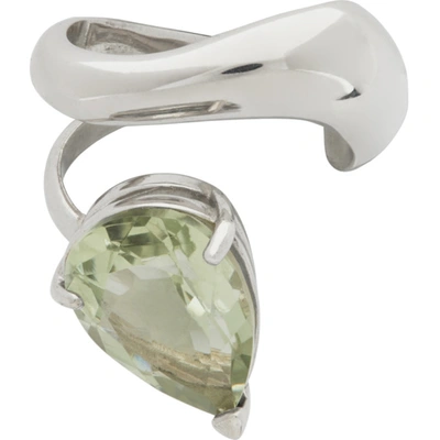 Shop Alan Crocetti Silver & Green Amethyst Alien Left Ear Cuff In Rhodium