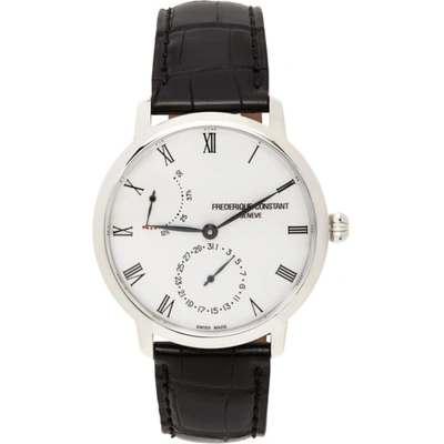 Shop Frederique Constant Silver & Black Slimline Power Reserve Manufacture Watch In Silver/blac