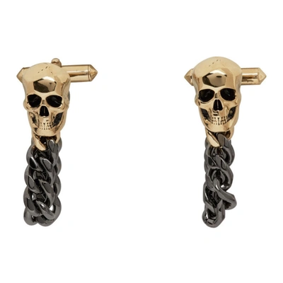 Shop Alexander Mcqueen Gold Skull Cufflinks In 8670 Brass