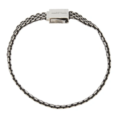 Shop Saint Laurent Silver Metal Weave Bracelet In 8142 Silver