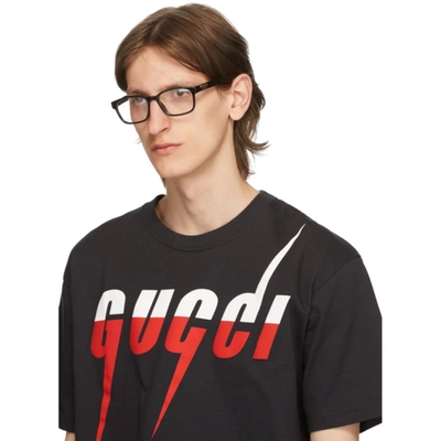 Shop Gucci Black Rectangular Glasses In 001 Black