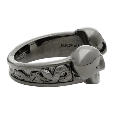 Shop Alexander Mcqueen Gunmetal Twin Skull Ring In 0995 Gunmet