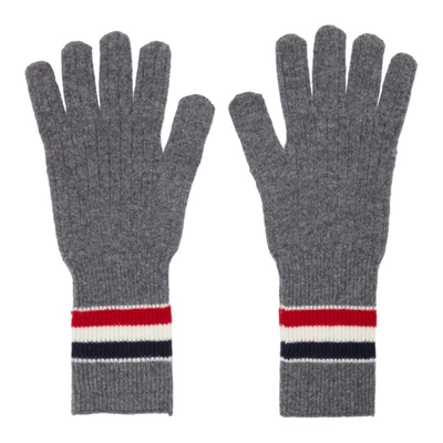 Shop Thom Browne Grey Merino Rib Rwb Stripe Gloves In 035 - Med G