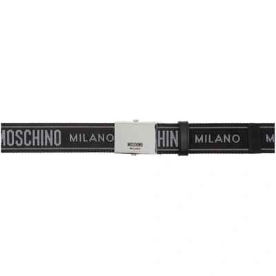 Shop Moschino Black & White Printed Belt In A1555 Black