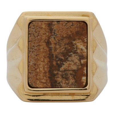 Shop Bottega Veneta Gold Jasper Stone Ring In 2653 Pictur