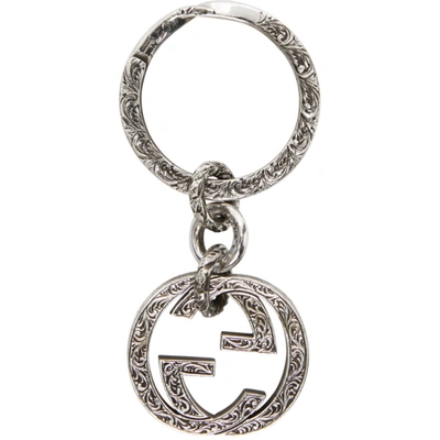 Shop Gucci Silver Engraved Interlocking G Keychain In Ybf455308001