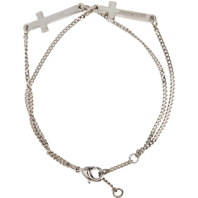 Shop Dsquared2 Silver Double Cross Bracelet In F124 Palladium