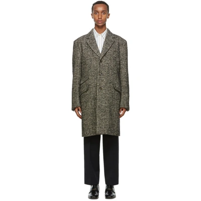 Shop Gucci Grey Wool Herringbone Coat In 1960 Black/