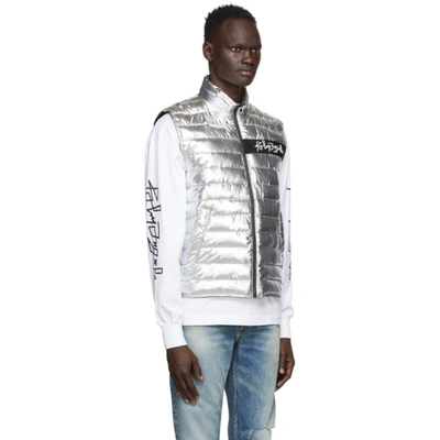 Shop Palm Angels Silver Metallic Season Quilted Vest In Silver/whit