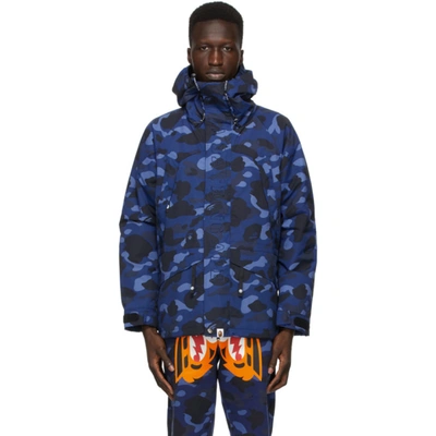 Shop Bape Navy Camo Snowboard Jacket In Nvy