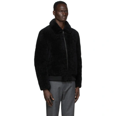 Shop Yves Salomon Black Shearling Jacket In B2346 Clay