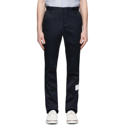 Shop Thom Browne Navy Unconstructed Chino Trousers In 415 Navy