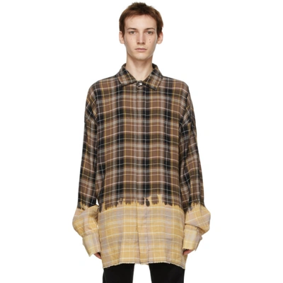 Shop Palm Angels Brown Bleached Check Loose Overshirt In Brown White