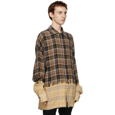 Shop Palm Angels Brown Bleached Check Loose Overshirt In Brown White