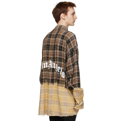 Shop Palm Angels Brown Bleached Check Loose Overshirt In Brown White