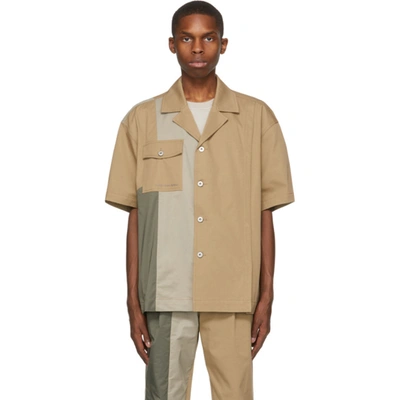 Shop Feng Chen Wang Khaki Panelled Short Sleeve Shirt