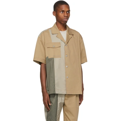 Shop Feng Chen Wang Khaki Panelled Short Sleeve Shirt