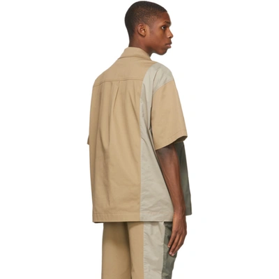 Shop Feng Chen Wang Khaki Panelled Short Sleeve Shirt